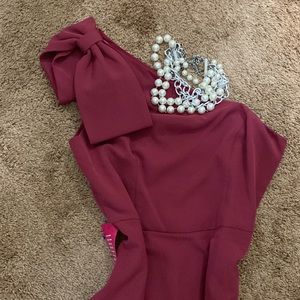 Beautiful rose burgundy cocktail dress. One shoulder with bow. New with tags